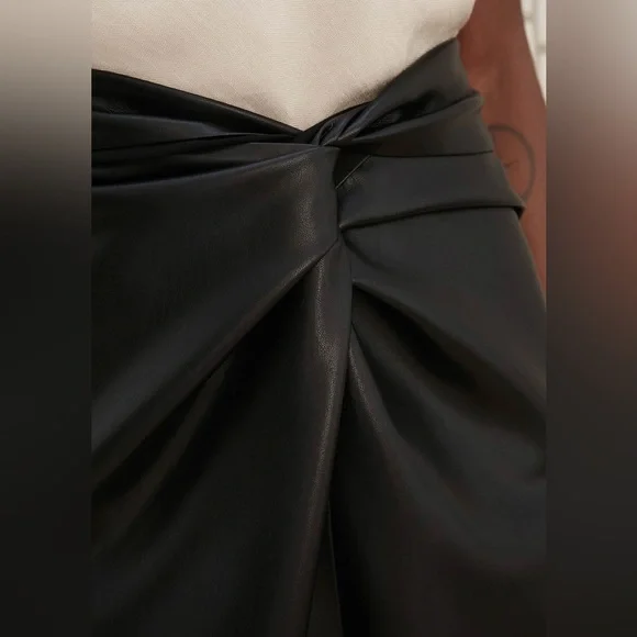 NANUSHKA Milo Sarong Vegan Leather Mini Skirt Black S M NWT